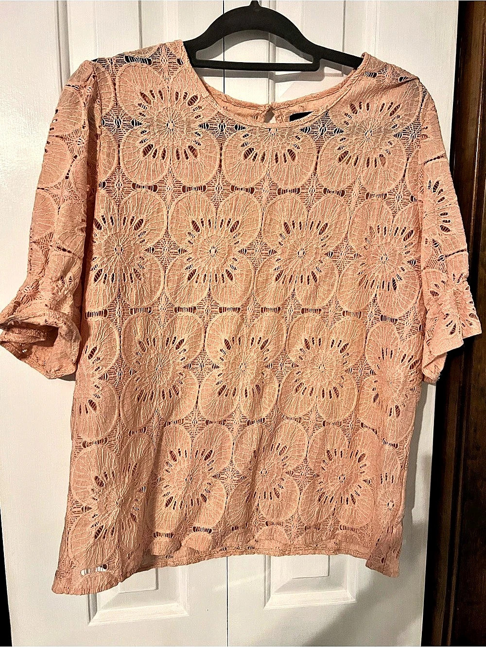 LUXVER Floral Lace Blouse in Pink Size 2XL